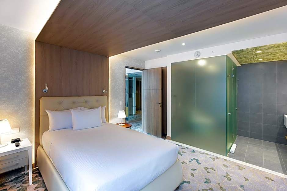 1 King Bed, Hearing/Mobility Accessible room with a convenient roll-in shower - Image 1